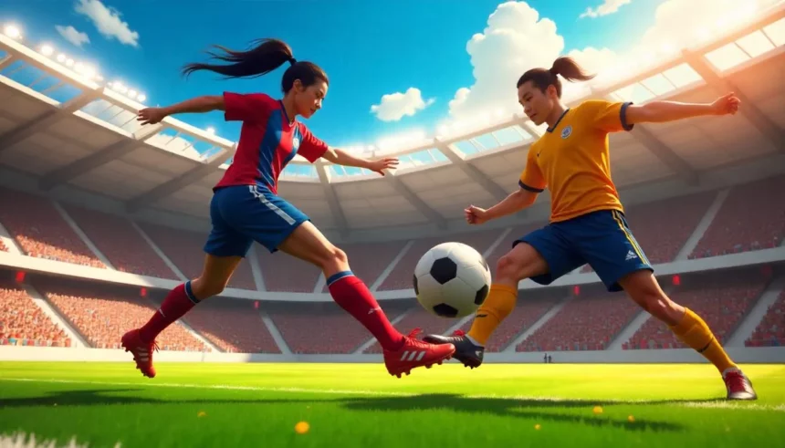 Un jugador ejecutando un movimiento especial en el campo de Inazuma Eleven Go: Light.
